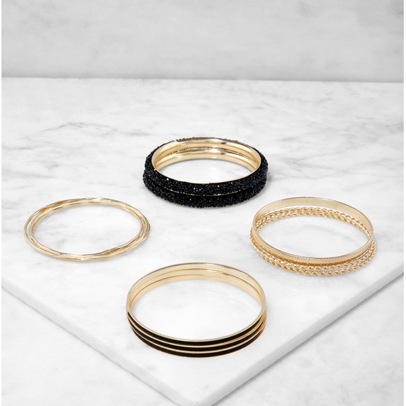 NEW•MODERN BABE BLACK DRUZY BANGLES SET - Picture 3 of 12